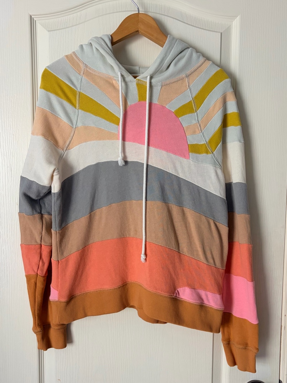 Faherty Soleil Stripe Cotton Hoodie Sunrise Pattern Pieced, Medium